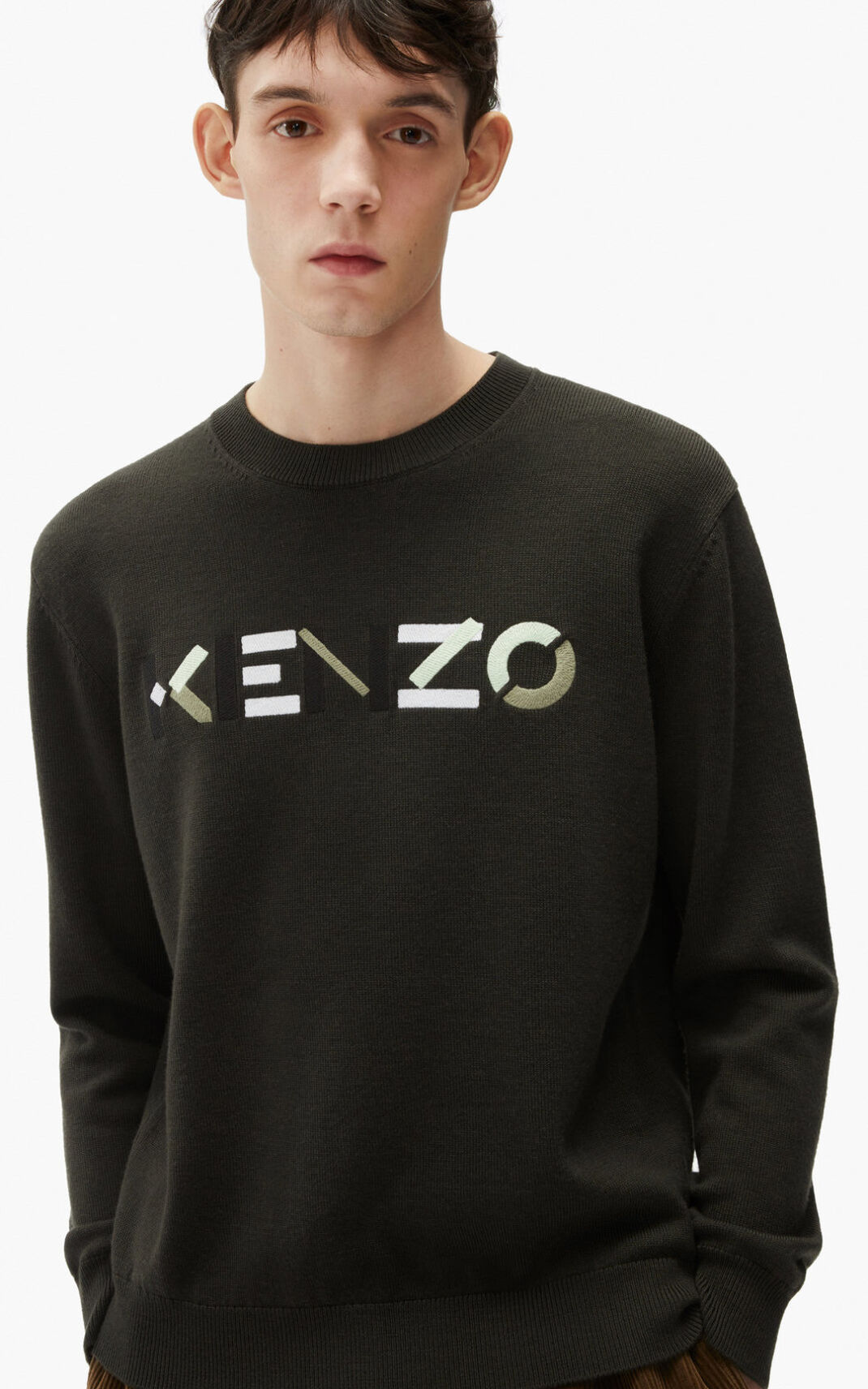 Kenzo Logo merino wool Moška Pulover Siva Siva SI-0393136